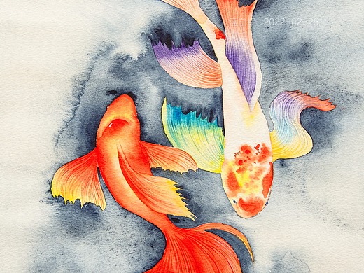 手绘水彩 · 年年有余