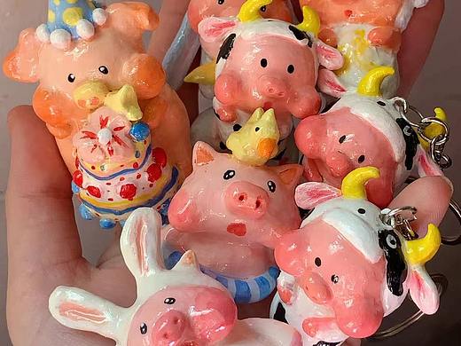 纯手工diy石塑黏土钥匙扣、周边、冰箱贴