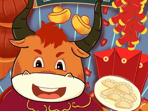 牛年拜大年插画手绘69zada公主牛年手绘海报413qy设计2021牛年新春