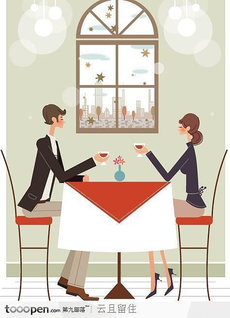 情侣喝咖啡插画