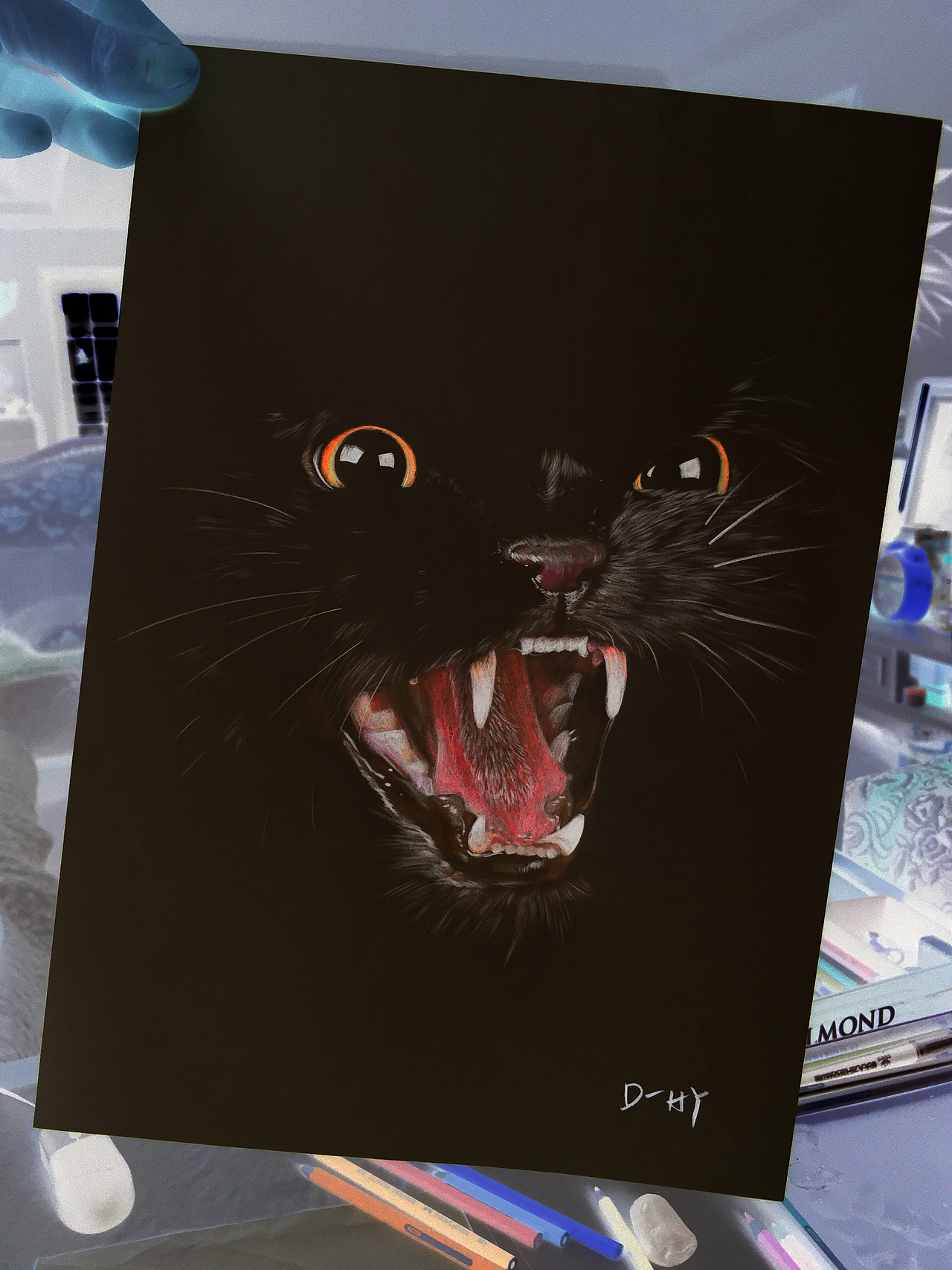 D_HY彩铅画《反色黑猫》（图ZMTE5Njc3NDIw） - 绘画 - 站酷设计师Draw_HY原创素材 - 站酷ZCOOL