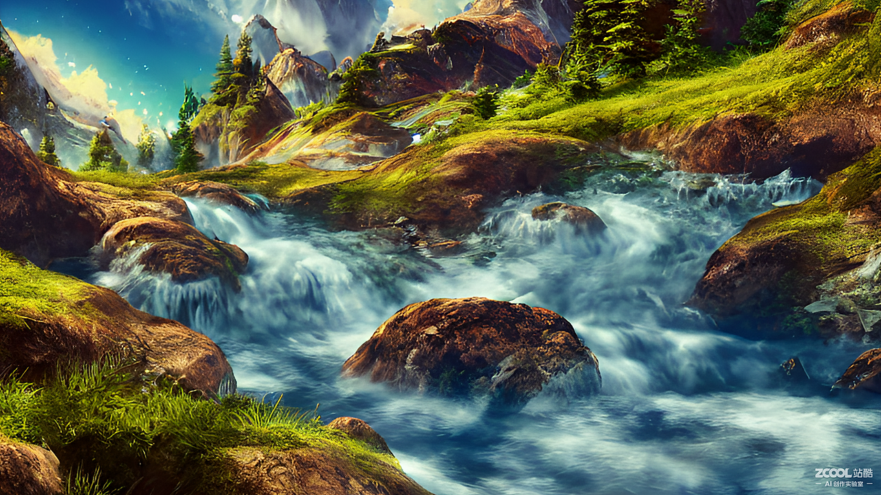 #AI创作实验室#诗情画意,高山流水,仙境,美丽景色