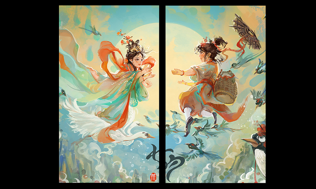 七夕插画 鹊桥仙