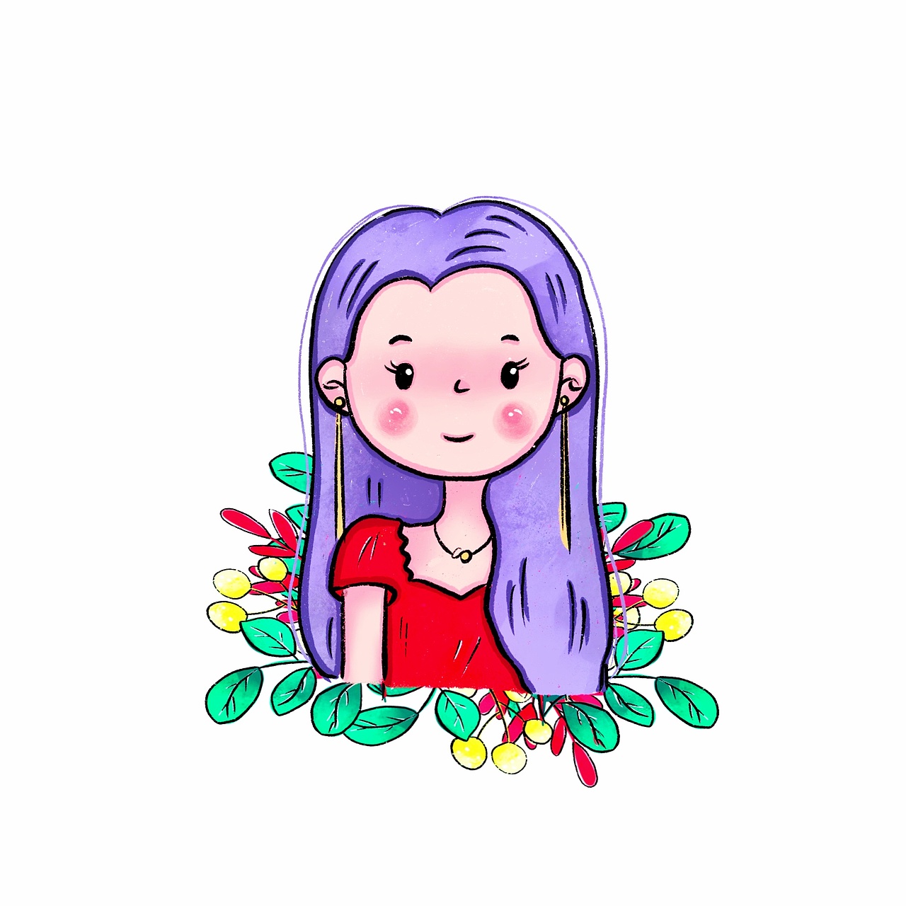 红色衣服紫色头像的可爱女生头像