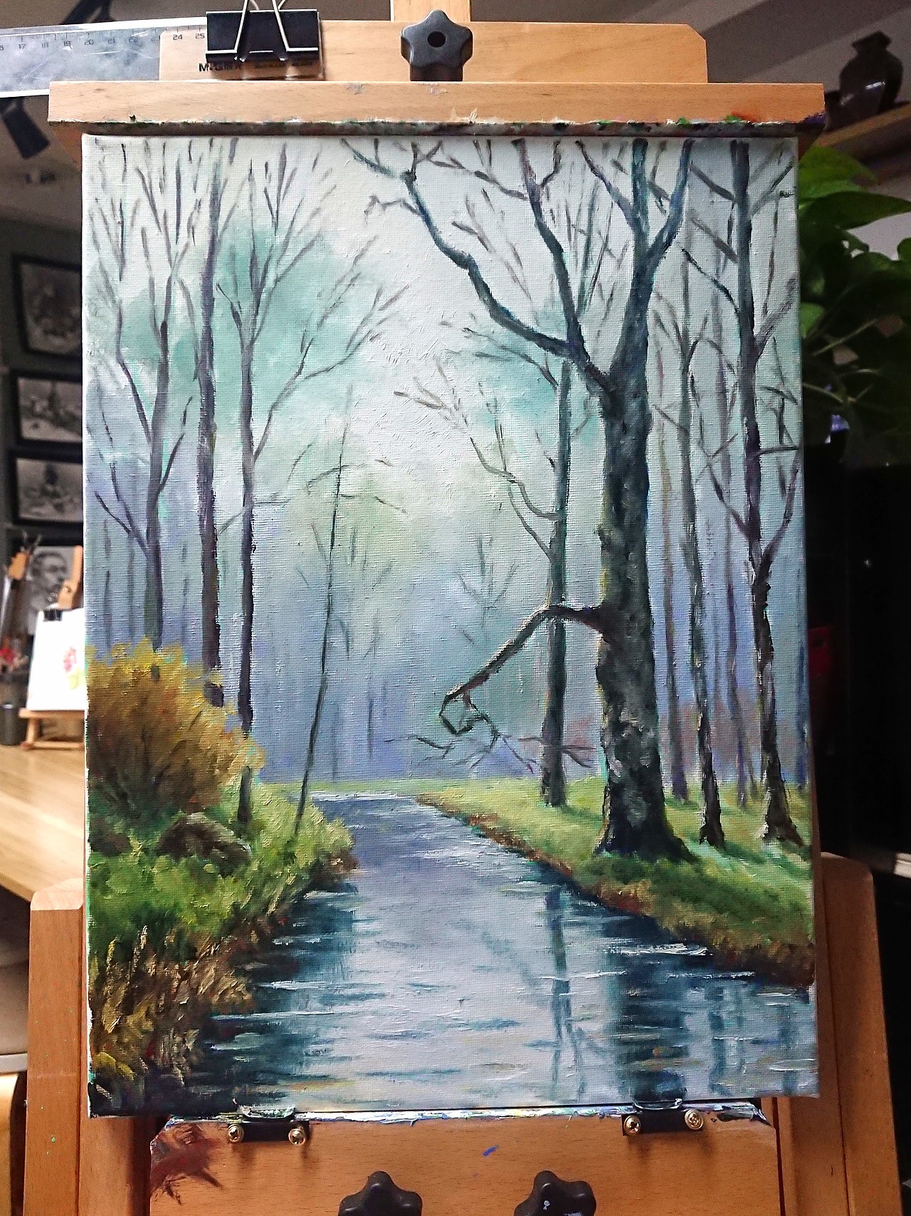 油画教程何老师教你画一张30x40油画林中小溪