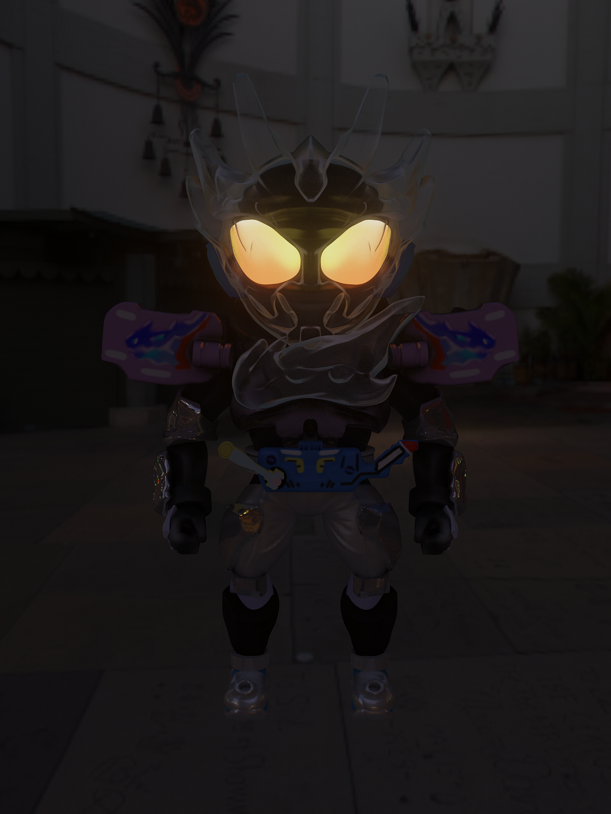 假面骑士果冻龙半原创q版三维模型制作