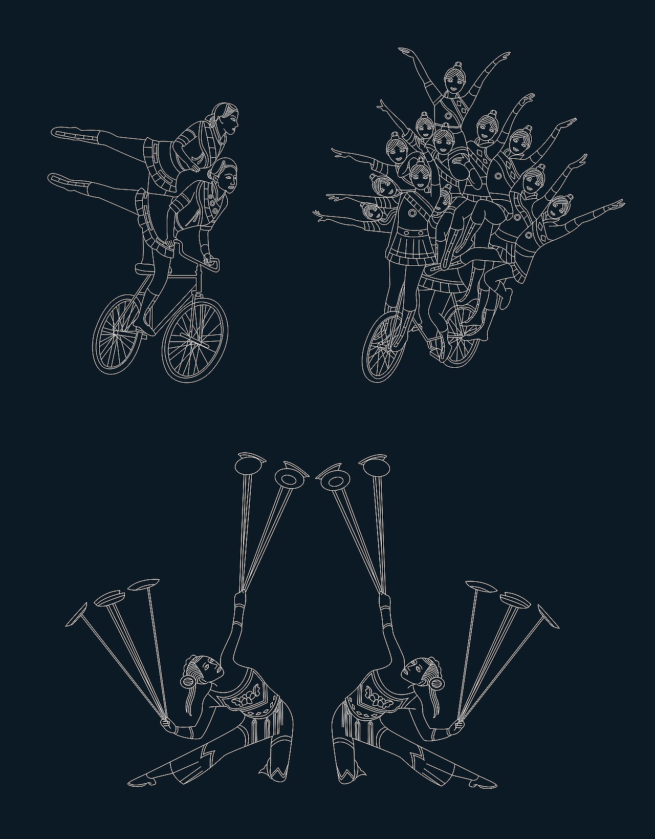 景泰蓝杂技线描插画（图ZMTQ5MTk4NTgw） - 商业插画 - 站酷设计师圣僧roger原创素材 - 站酷ZCOOL