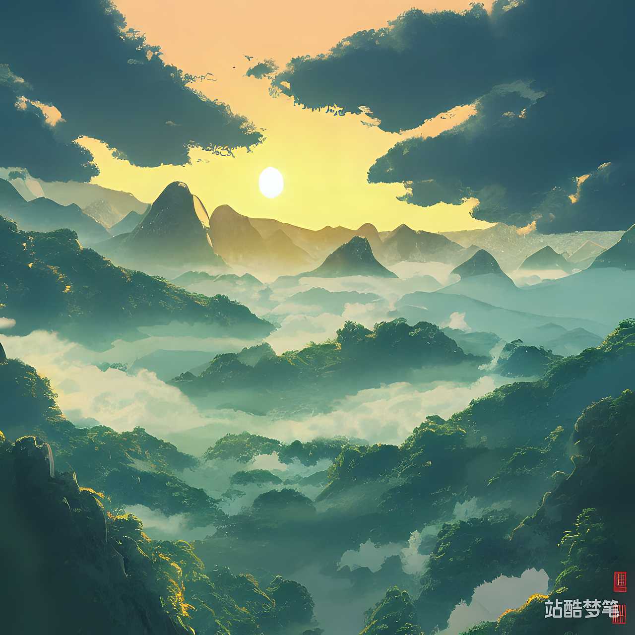 #站酷梦笔#萌虎，24K，高山流水，夕阳西下，吉卜力（图ZMzI0NzY3MzI0） - AI作品 - 站酷设计师黎丶原创素材 - 站酷ZCOOL