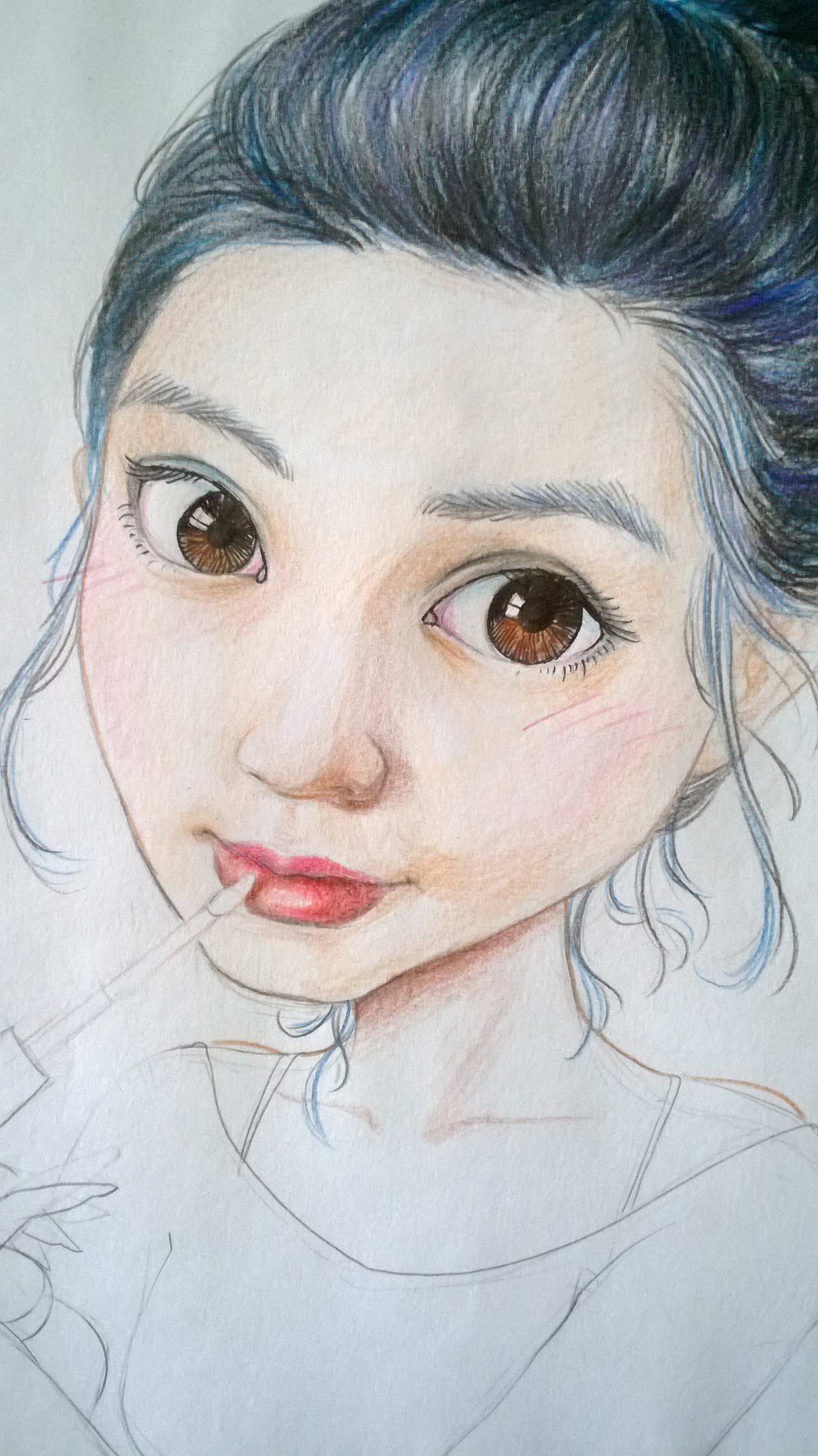 彩铅素描半卡通——大眼睛姑娘