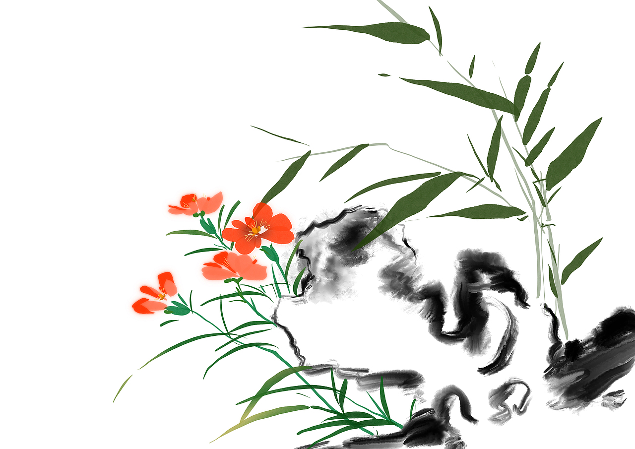 水墨花卉系列插画