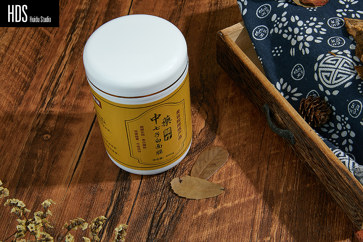 中药面膜产品静物场景图拍摄