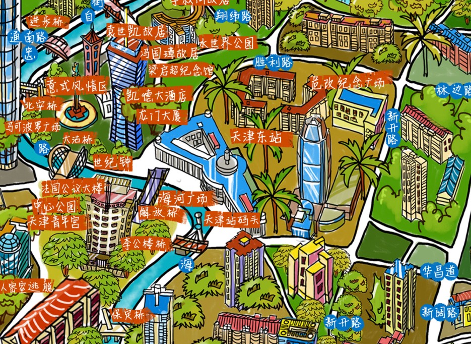 天津市手绘地图