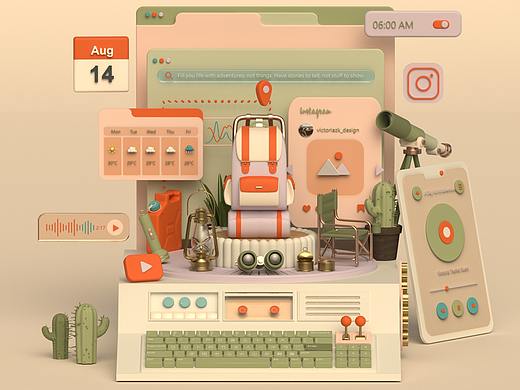 去露营啦！ 原创C4D可爱小场景！