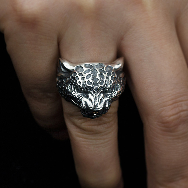 松岩原创银饰—925银金钱豹戒指