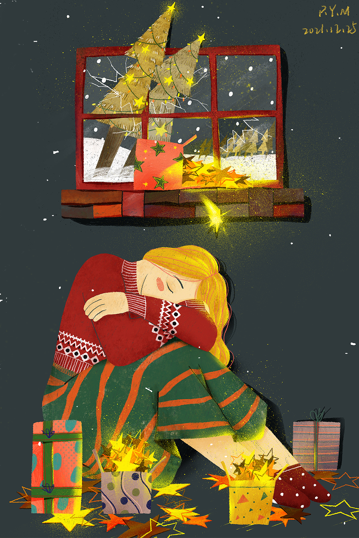 即使窗外下了雪，星星还是会打破陈旧的窗户，告诉孤单的你：节日来啦！