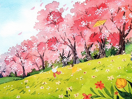 《春夏秋冬》水彩手绘插画