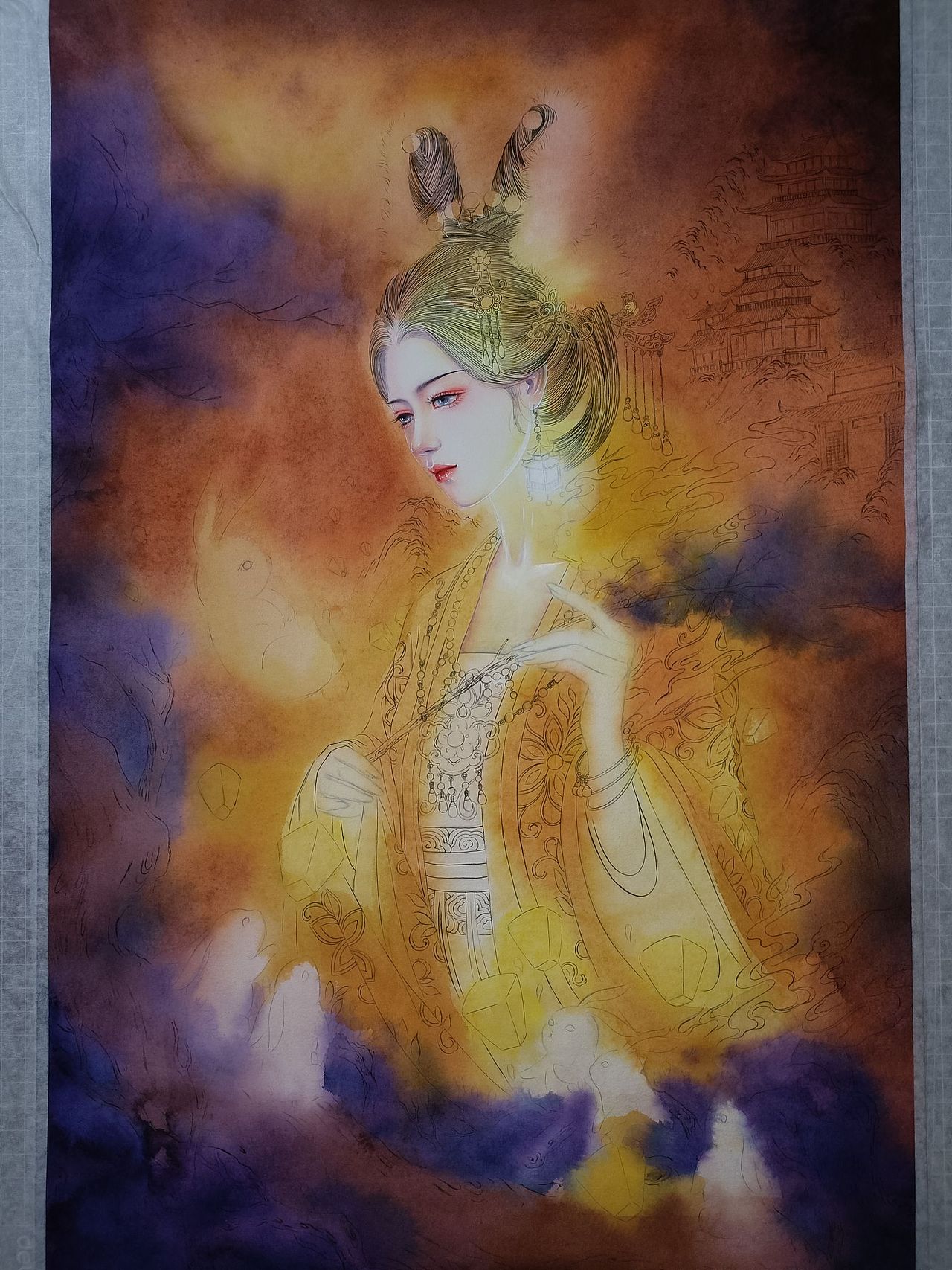 古风手绘水彩——兔仙