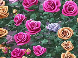 #站酷梦笔#五彩玫瑰花，虚幻引擎，李可染