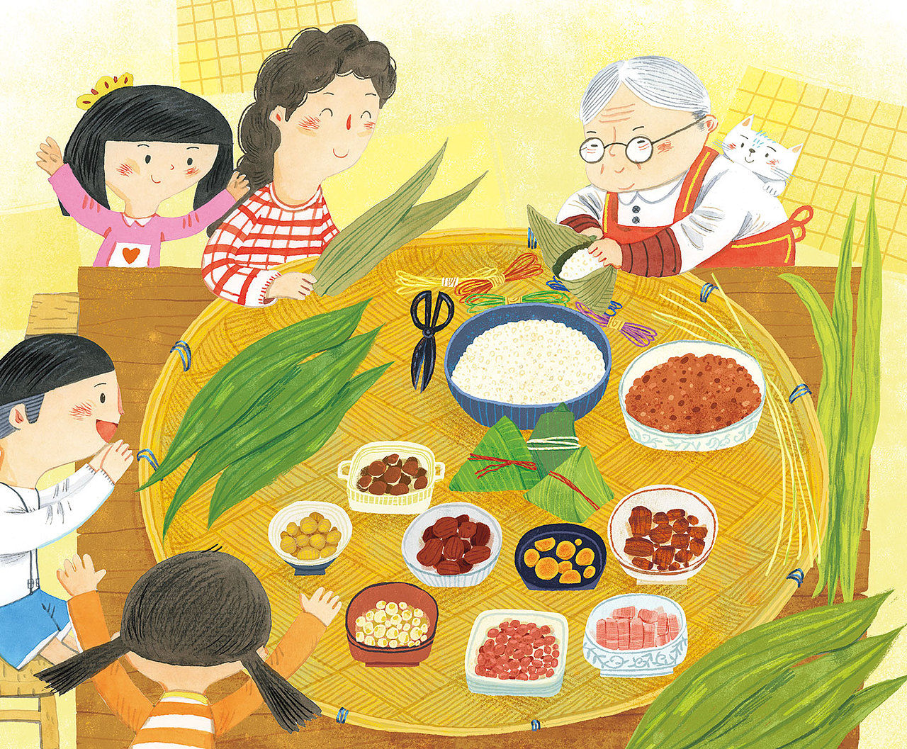 中华美食系列《面条》《粽子》绘本画稿