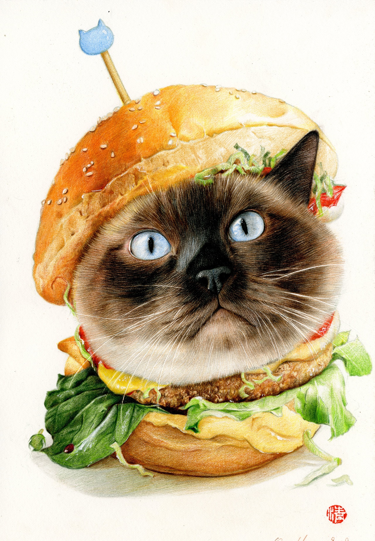 就这样大胖子汉堡在清猫的笔尖下就蜕变出来了。<br>顺便给清猫打个广告，如果也想要给自己的爱宠定制画像的，可以微博@清猫绘，联系大大。