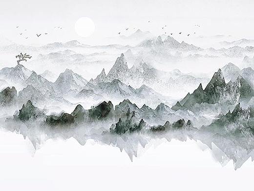 蓝色意境山水画