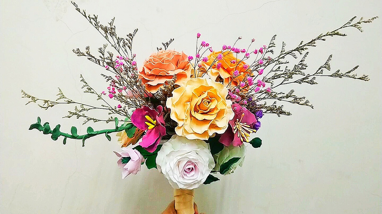 黏土花艺作品,手捧花