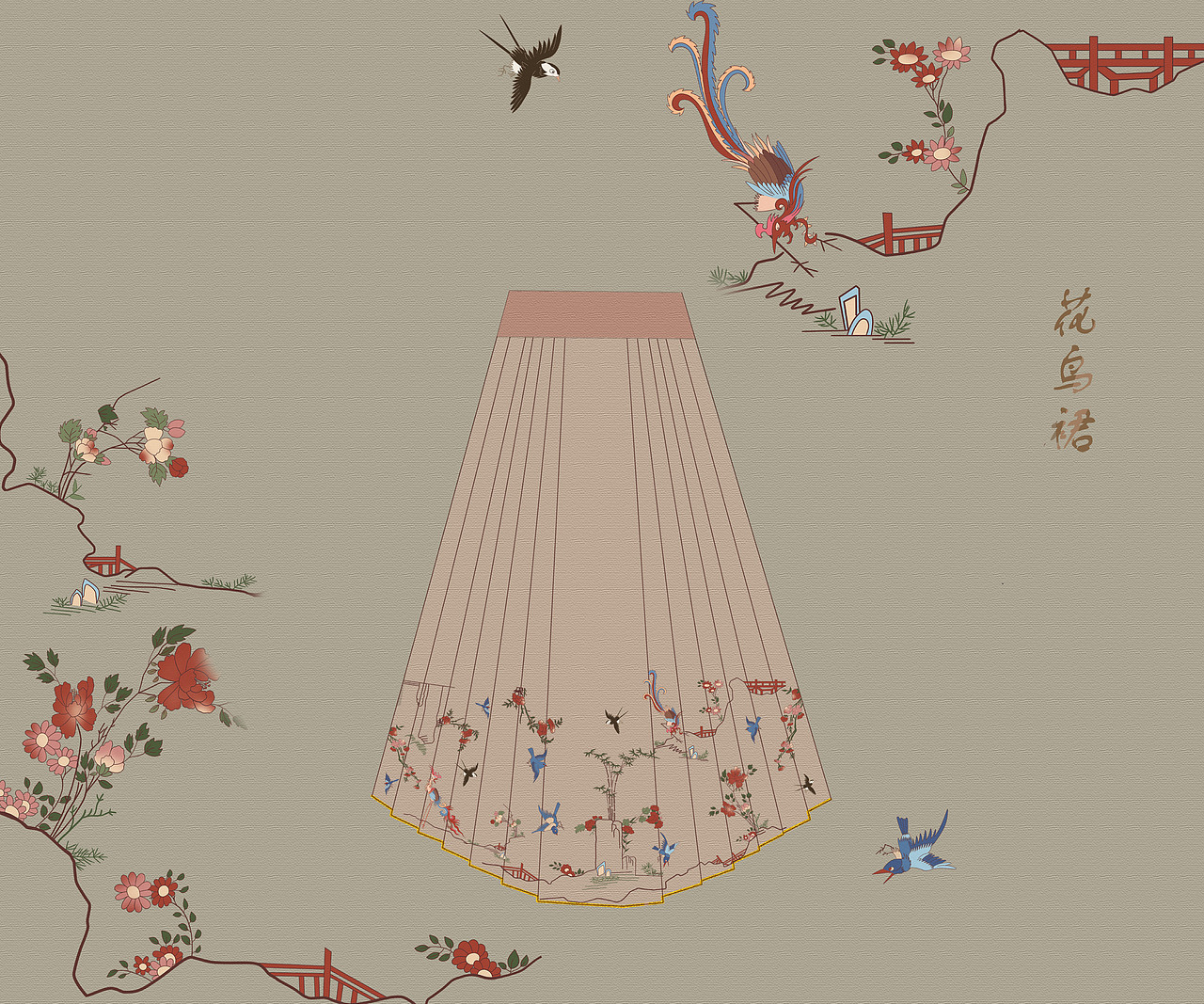 汉服设计 【孔府白罗花鸟裙】复原二创7/365