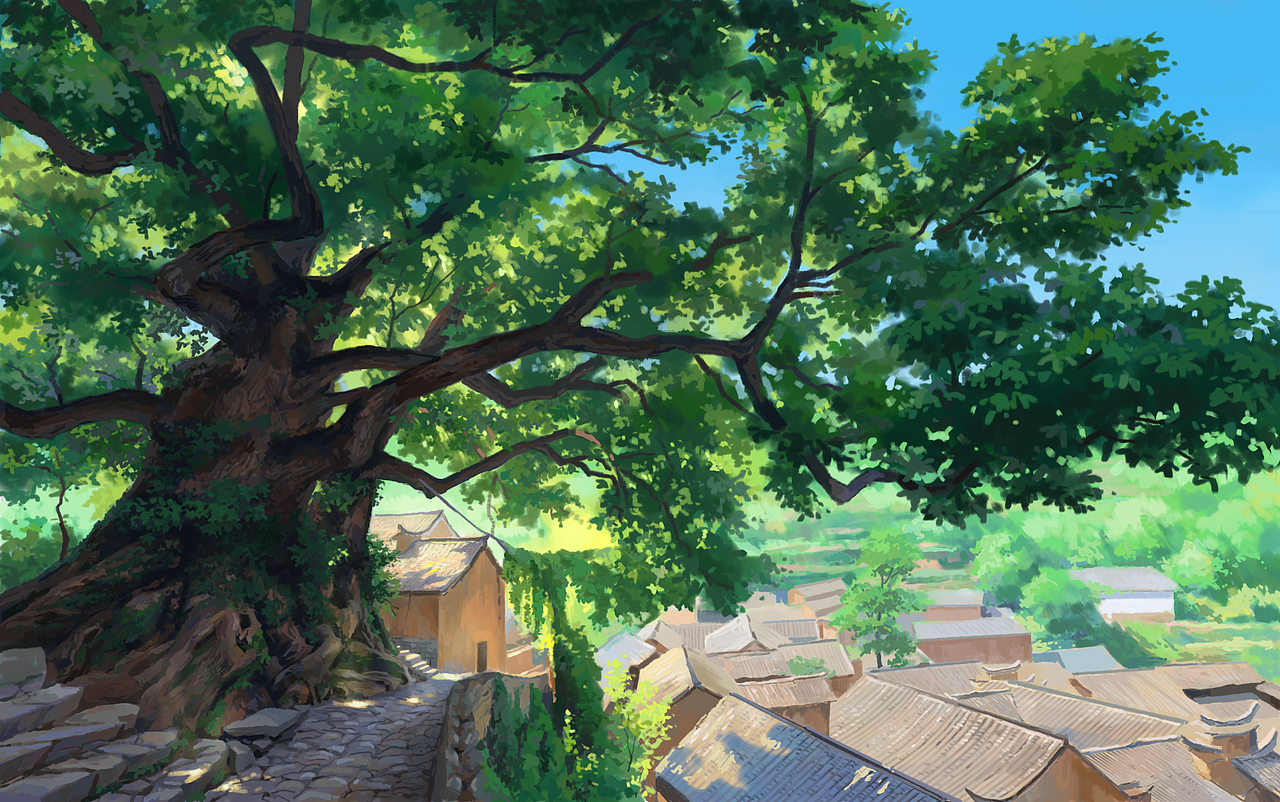 浙江杨家堂村的古树（图ZMzczOTgyMDM2） - 艺术插画 - 站酷设计师南宝山高师原创素材 - 站酷ZCOOL