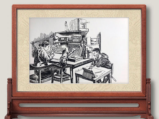 《冬日的周末》亲子生活场景画家杨瑞钢笔素描作品