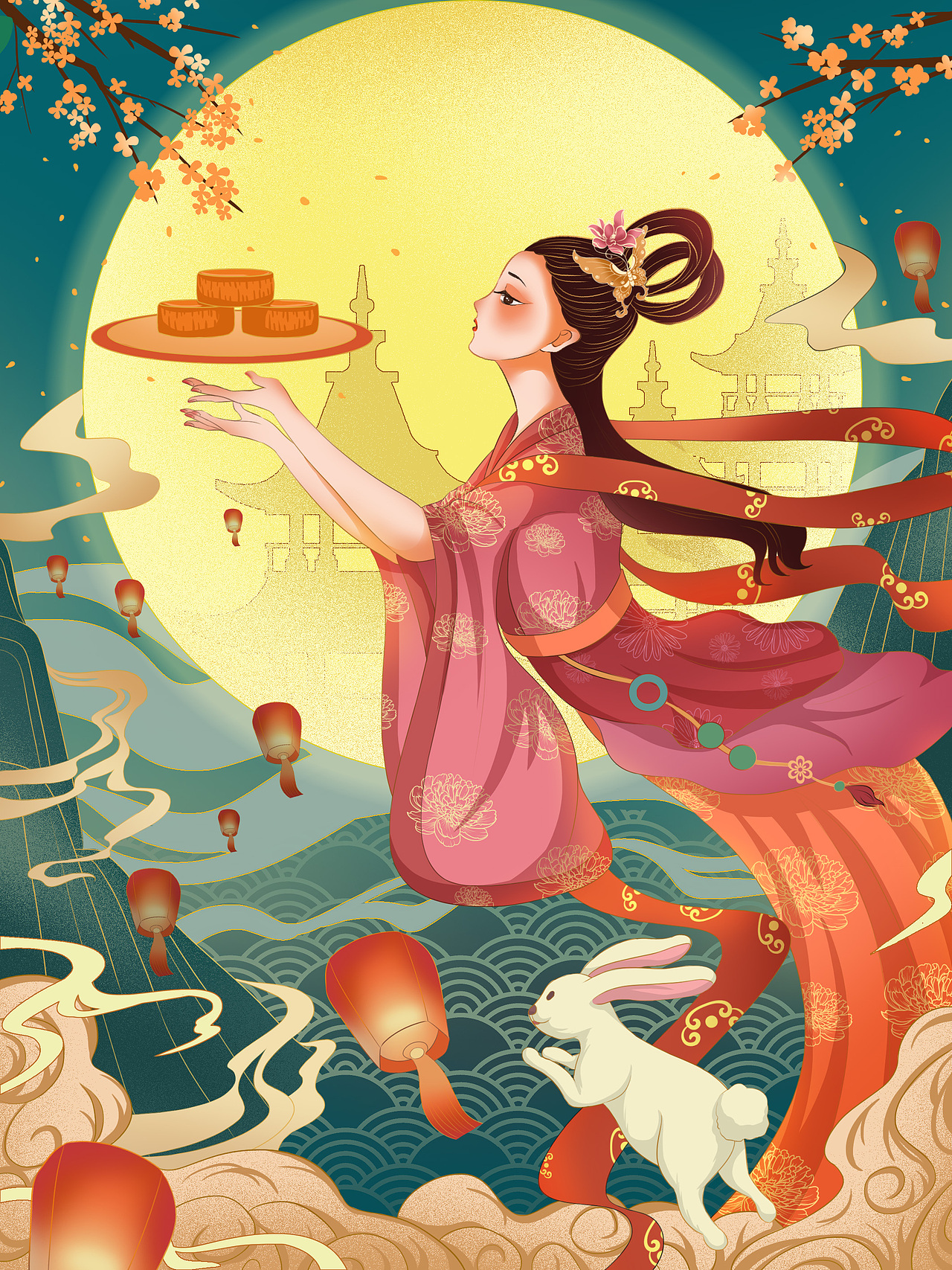 中秋嫦娥奔月吃月饼（图ZMjYzNDk4ODI0） - 商业插画 - 站酷设计师Z77992165原创素材 - 站酷ZCOOL