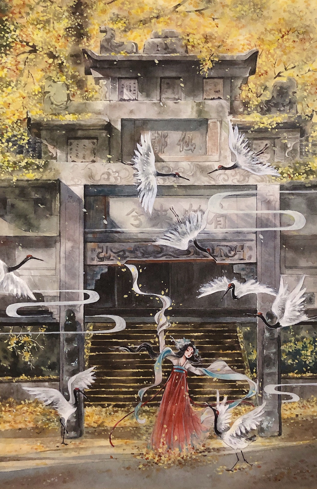 古风颜彩手绘-有鹤来兮