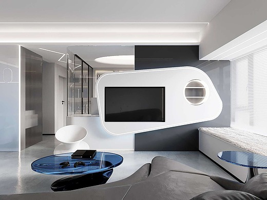 现代科技风全套客厅餐厅卧室效果图——花扮效果图