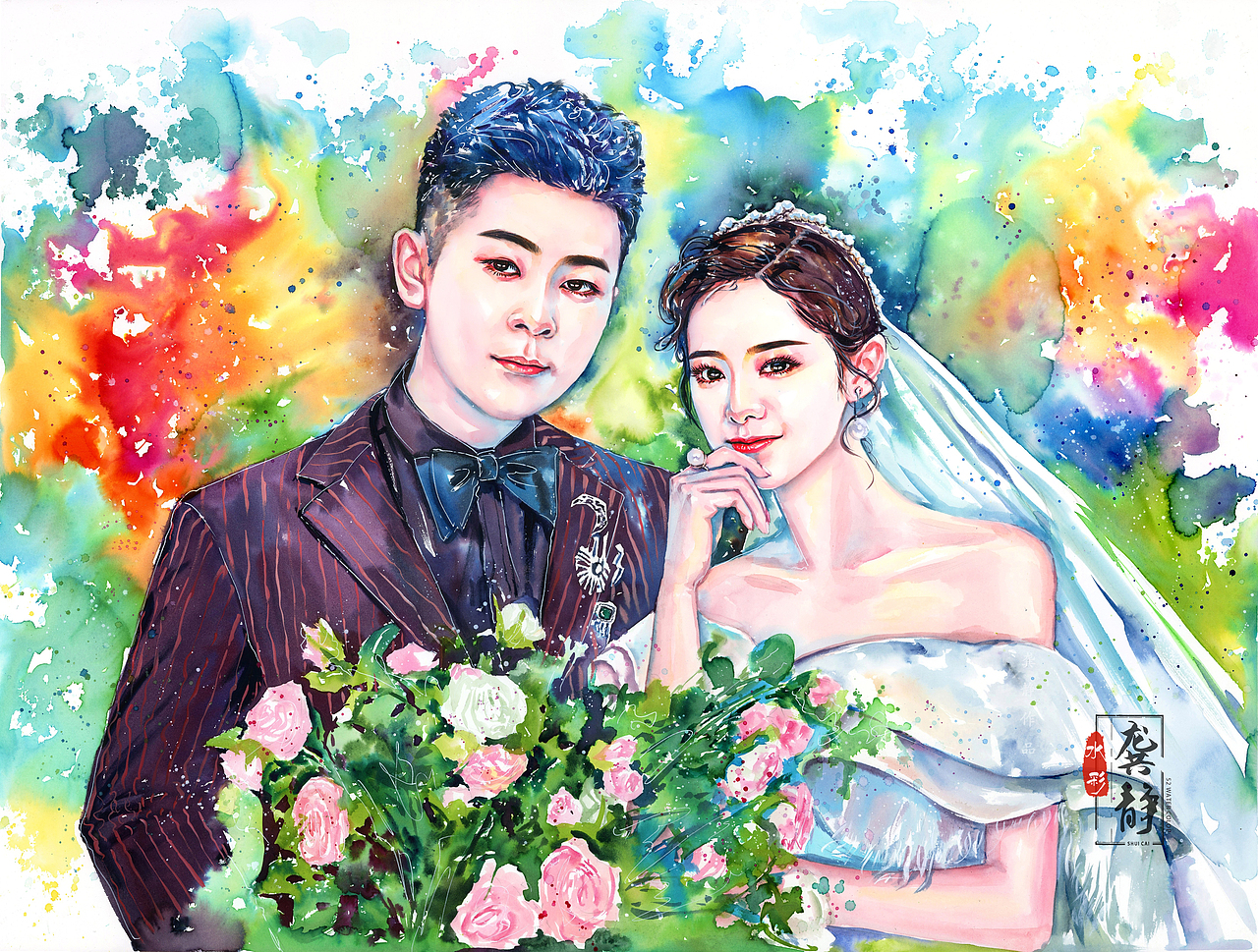 婚纱照定制分享（图ZMjI1NzQ2MTE2） - 商业插画 - 站酷设计师龚静水彩画原创素材 - 站酷ZCOOL