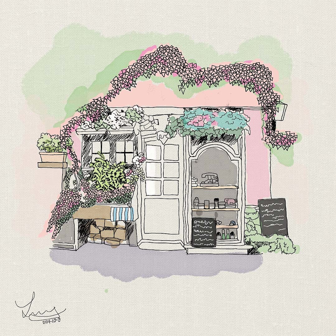 淡彩线描街角咖啡馆|插画|创作习作|young_xy2 - 原创作品 - 站酷