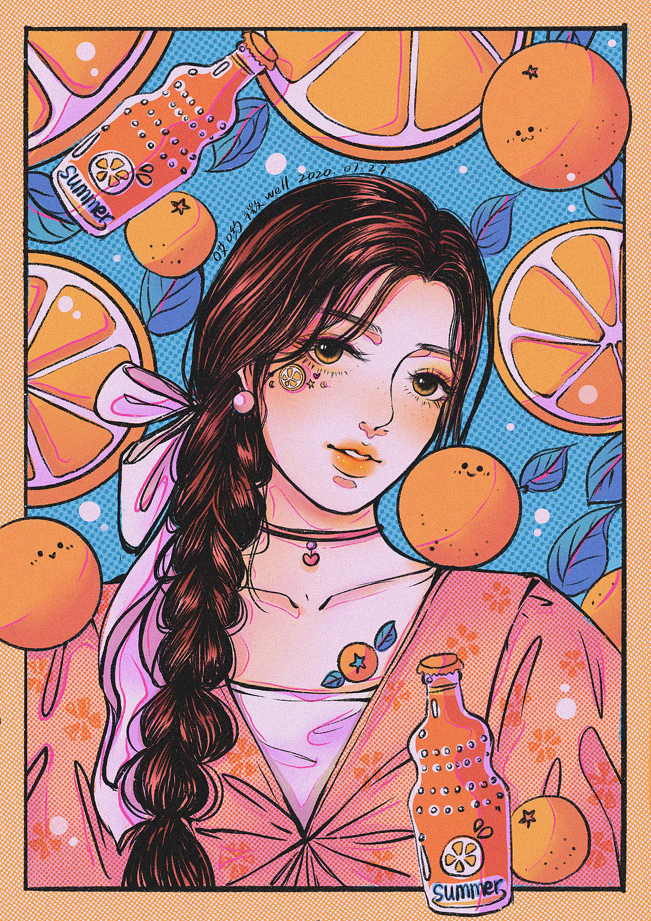 元气少女夏日水果女孩系列插画