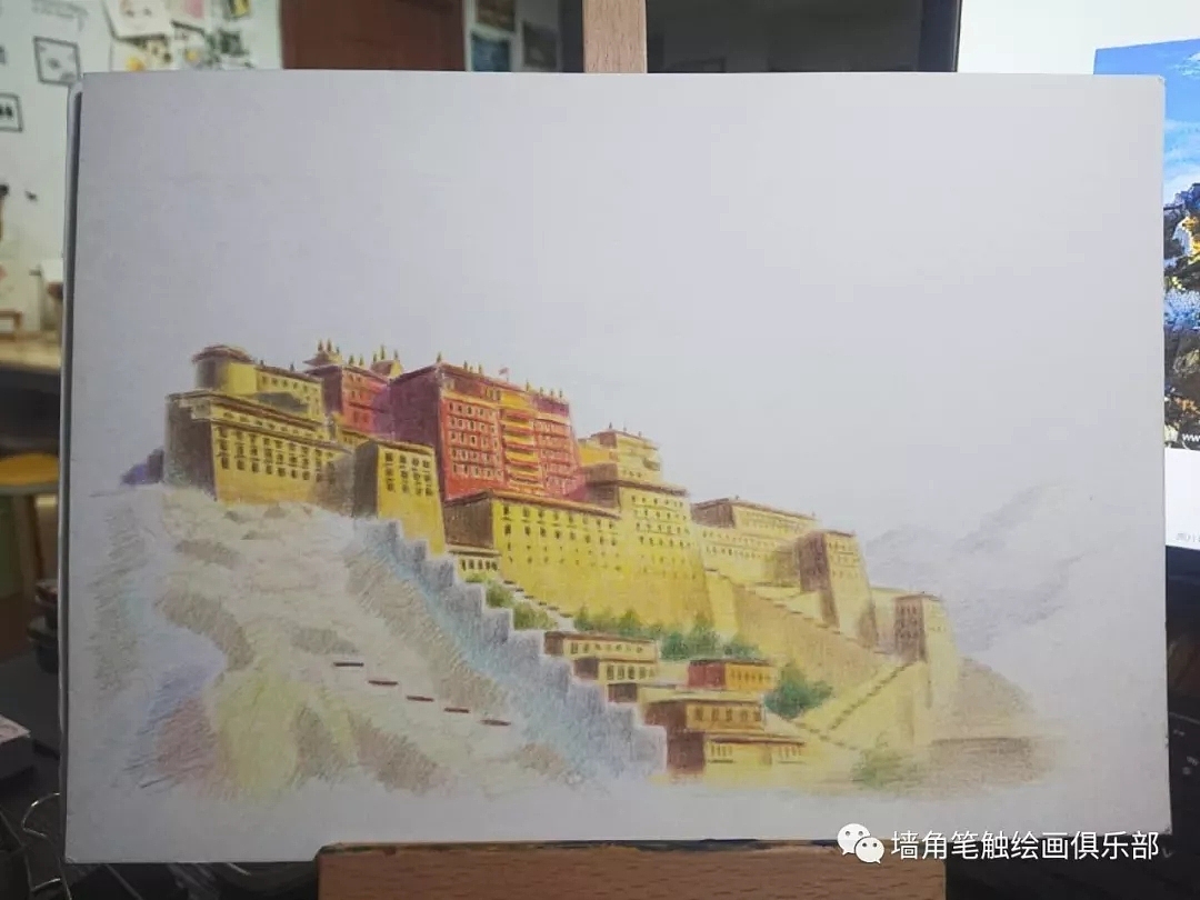 【彩铅教程】何老师8小时彩铅建筑之 布达拉宫（图ZMjAyMjI4NzIw） - 绘画 - 站酷设计师墙角笔触原创素材 - 站酷ZCOOL