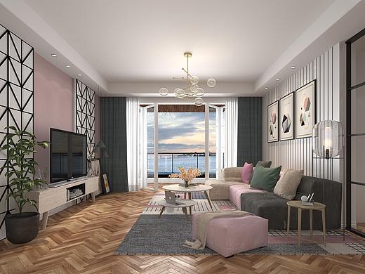 北欧藕粉-粉色系北欧住宅效果图