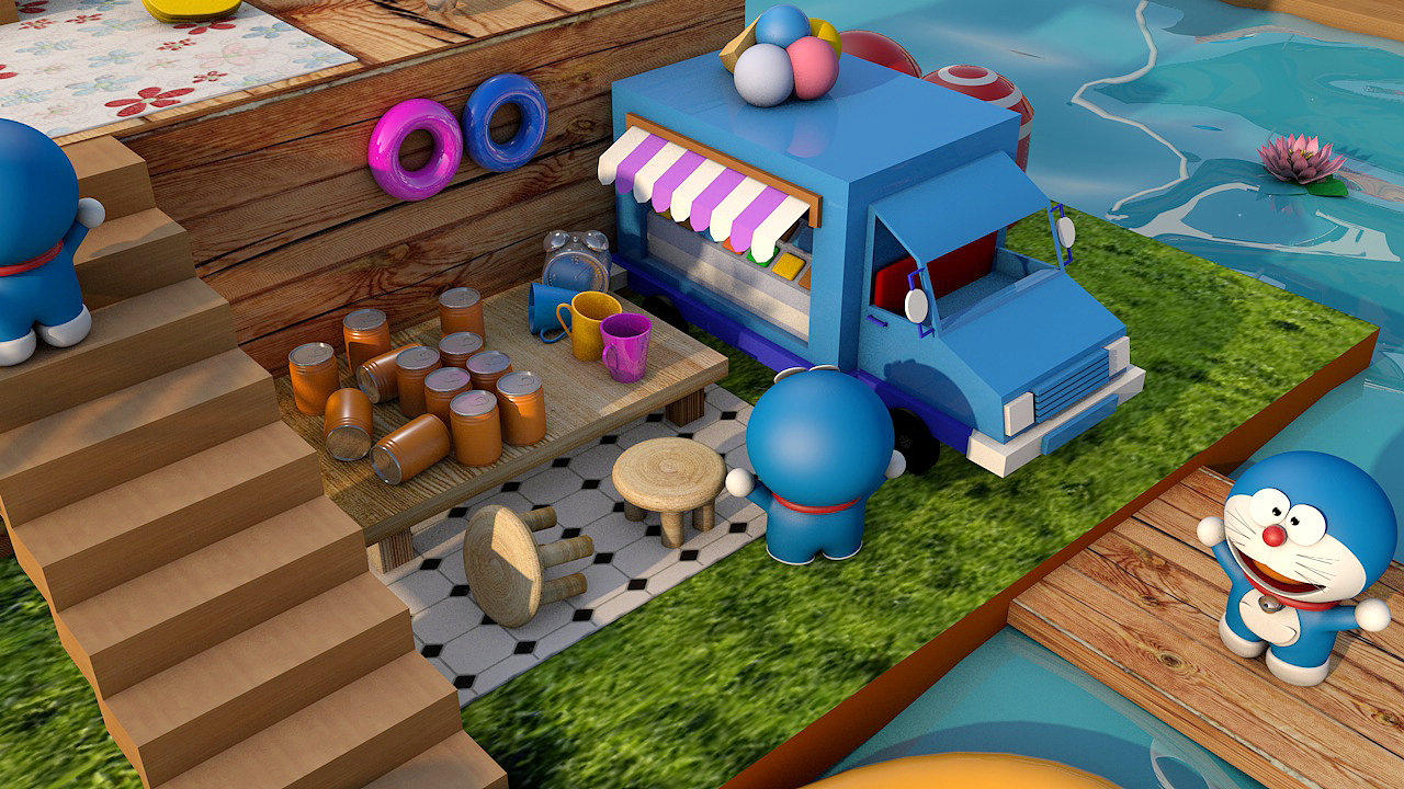 c4d野炊的机器猫|三维|场景|glimmering_原创作品-站酷zcool