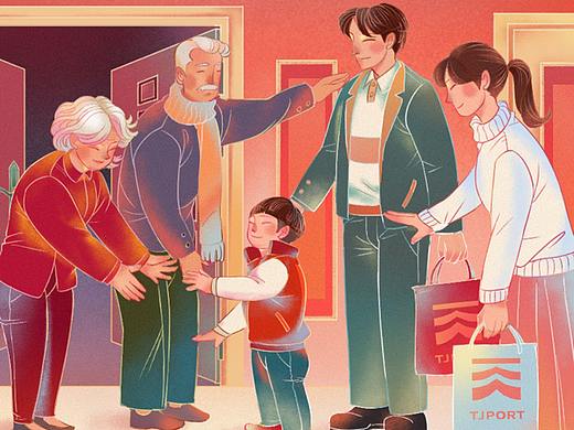 天津港节日节气插画——除夕