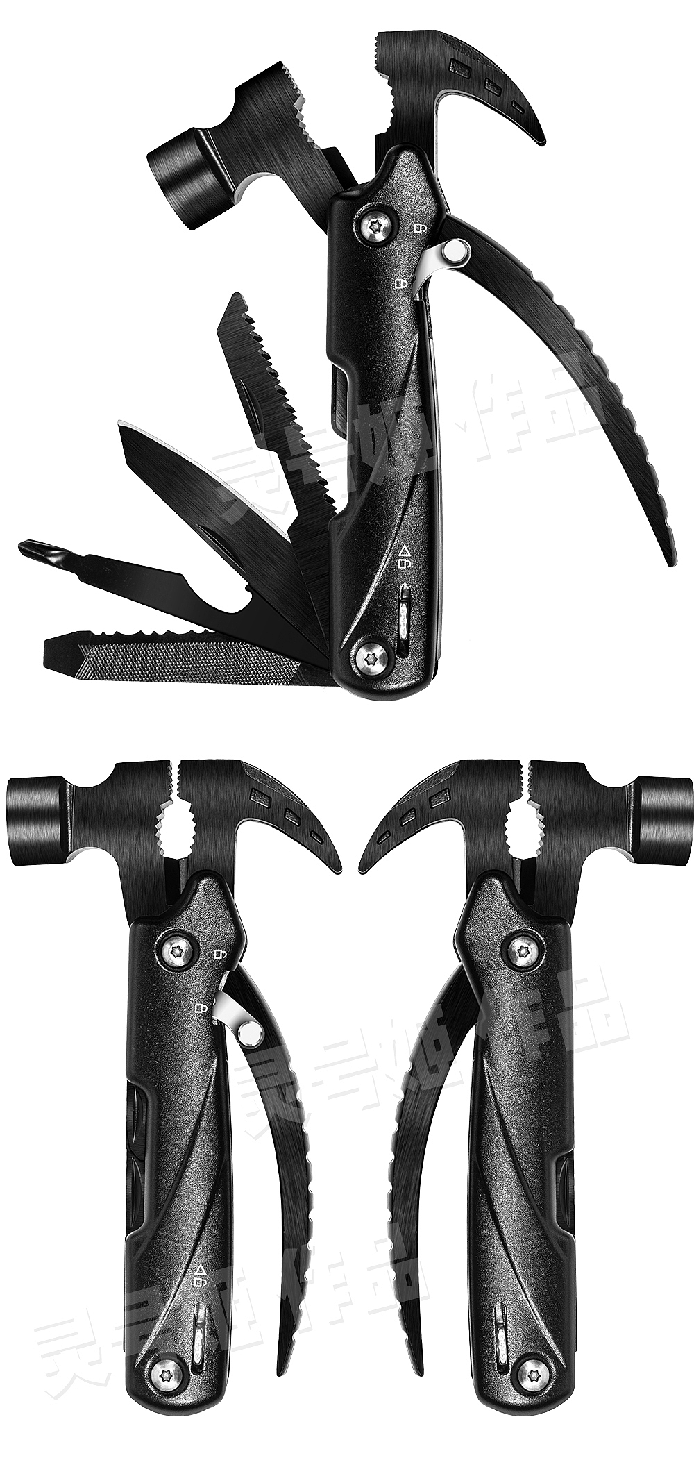 跨境电商黑色金属多功能羊角锤12合1组合工具拍摄精修