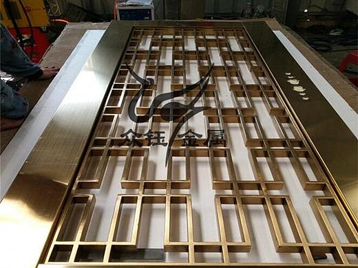 拉丝黄古铜铝板黄铜板雕刻屏风隔断 K金不锈钢屏风