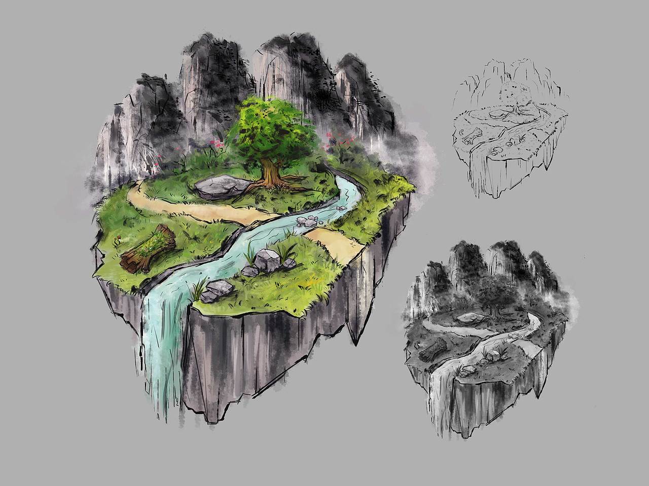 水墨场景|插画|游戏原画|太阳面_原创作品-站酷zcool
