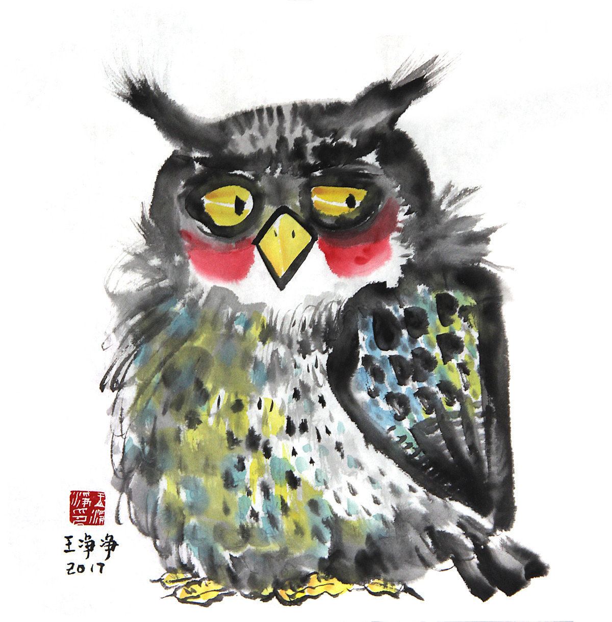 21幅宣纸水墨插画猫头鹰