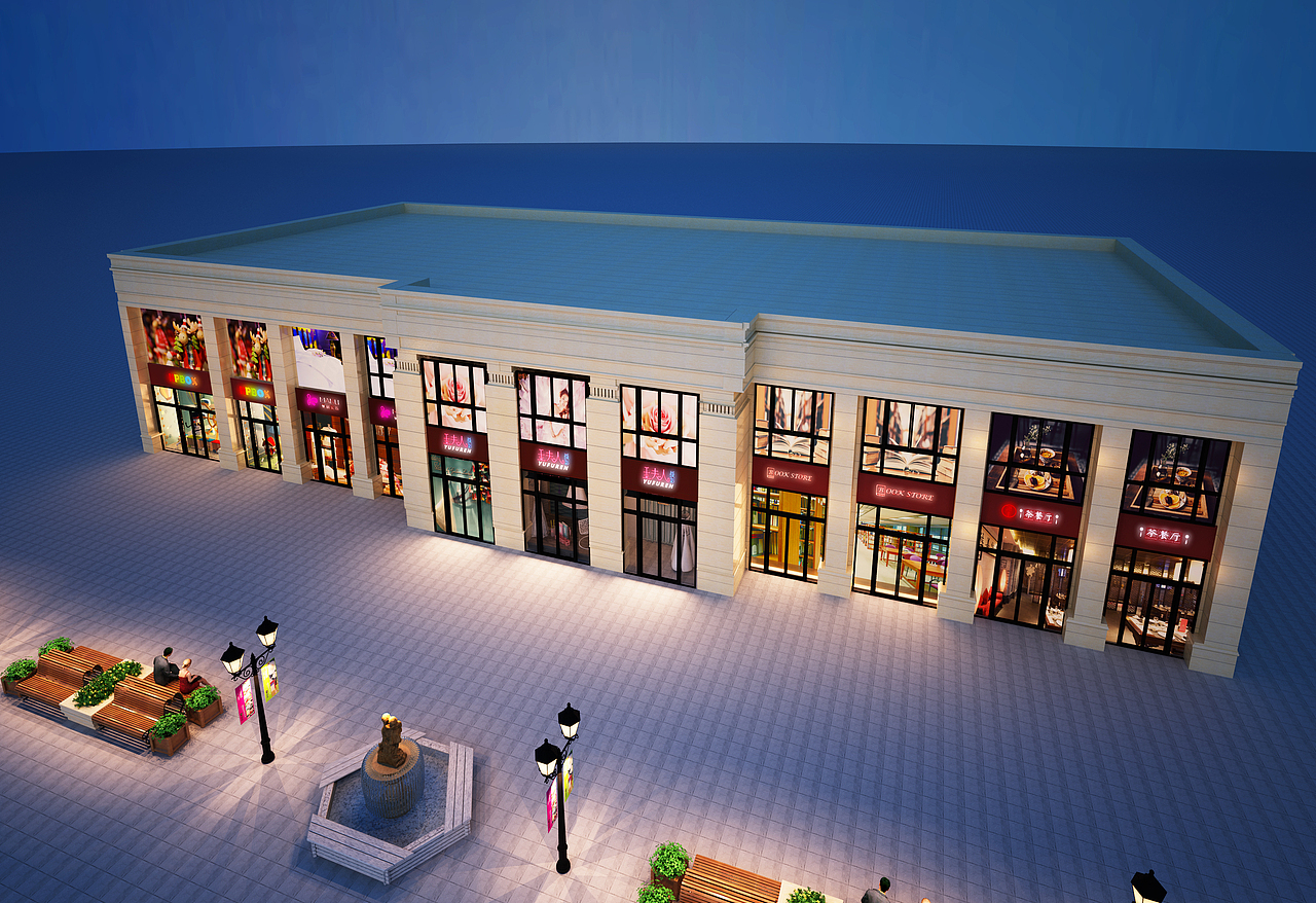 商业街 建筑外观 景深 小区美化 橱窗 3D效果图（图ZMTM2NDg4MzQ0） - 建筑/空间 - 站酷设计师3D设计联系我原创素材 - 站酷ZCOOL