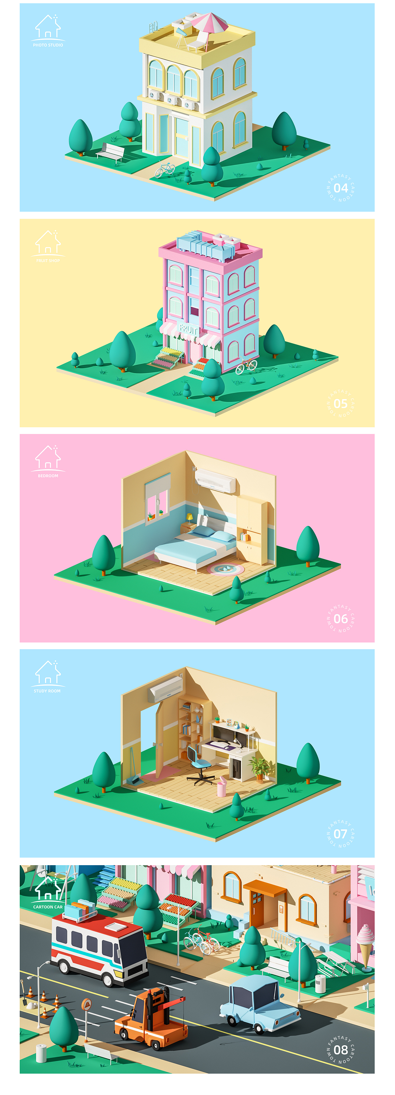 C4D梦幻小镇_建模练习