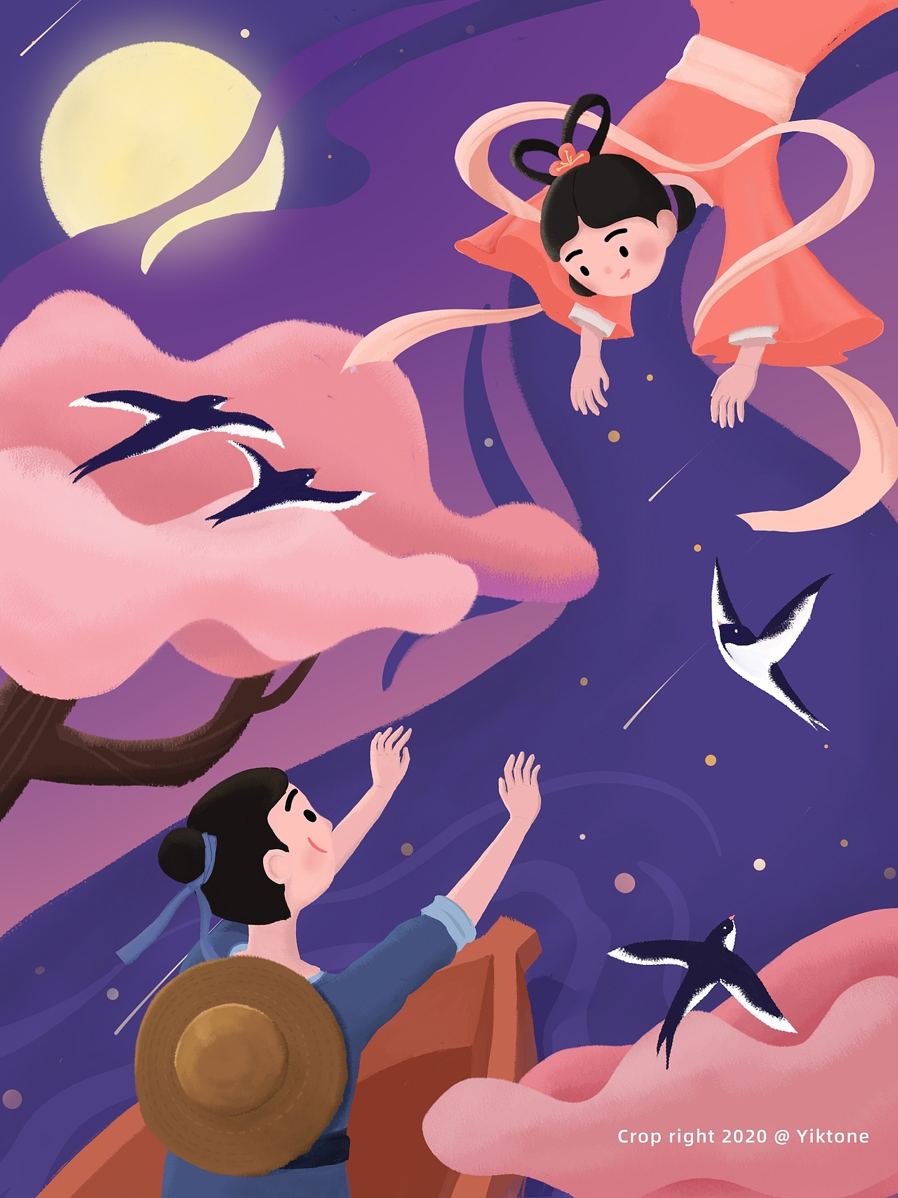 七夕节日插画（图ZMjIwMTQyOTQw） - 创作习作 - 站酷设计师YiktoneAU原创素材 - 站酷ZCOOL