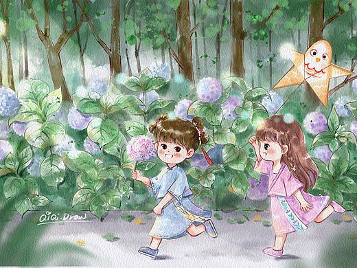 儿插绣球花主题