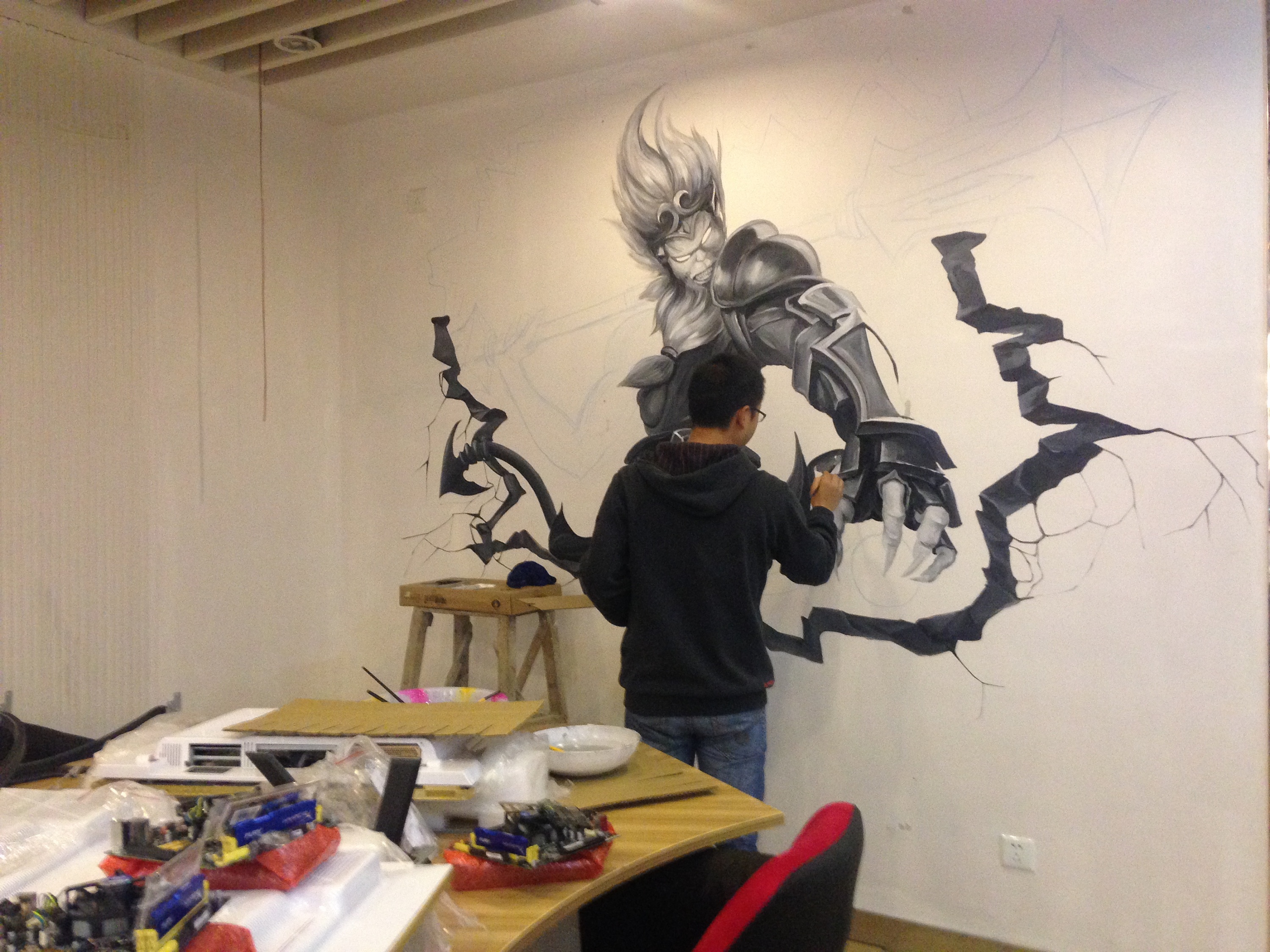 黑白灰---网吧壁画|插画|新锐潮流插画|壁尚手绘贵州墙绘 - 原创作品