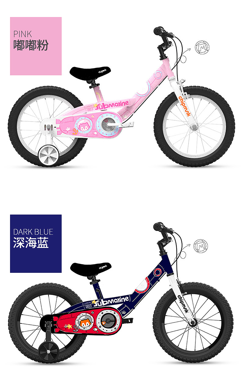 奇萌客儿童自行车详情-潜水艇