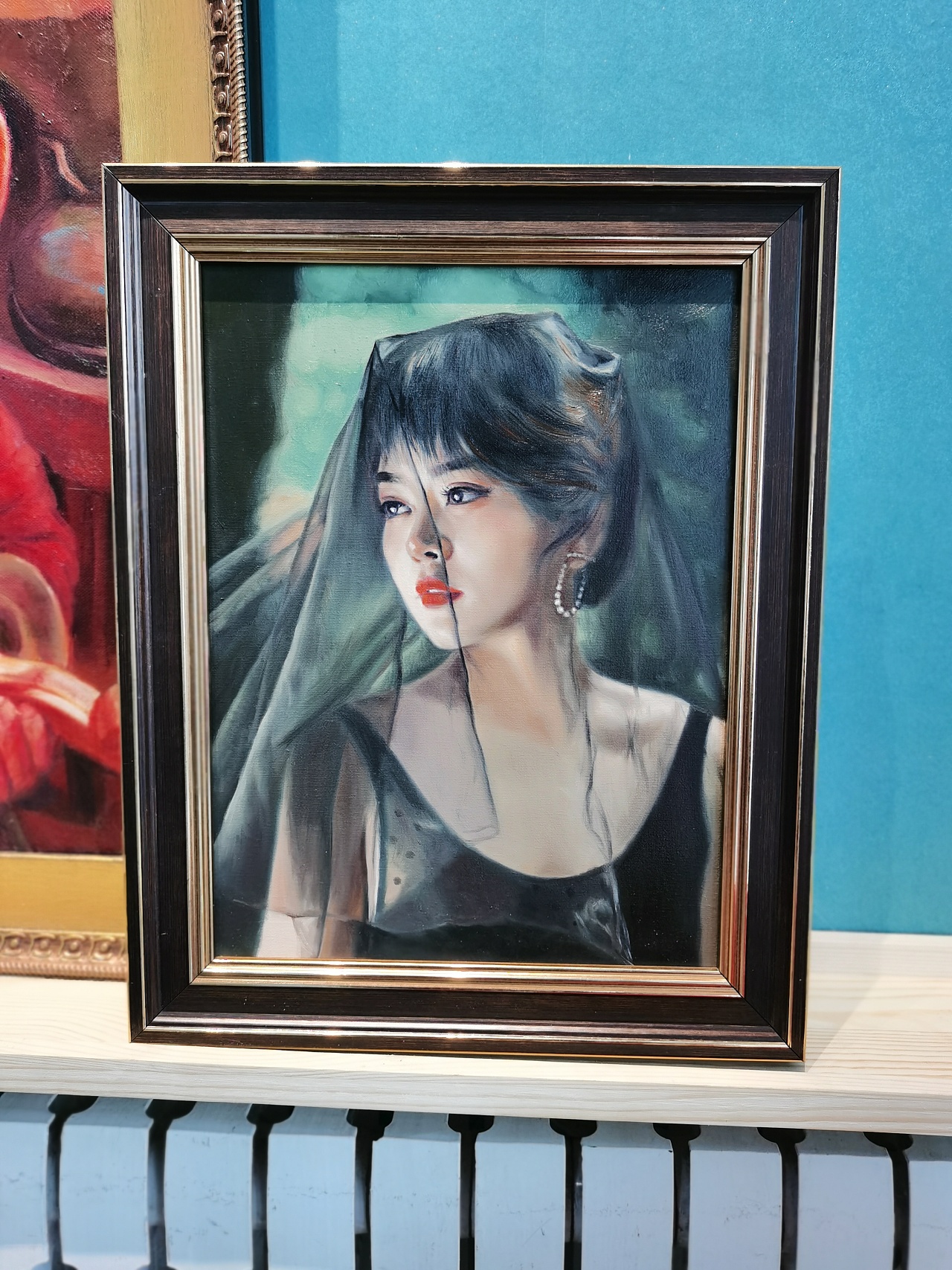 于生慧手绘油画肖像《蒙纱美女》